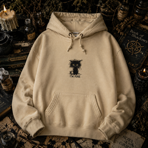 "I'm Fine" Embroidered Cat Hoodie