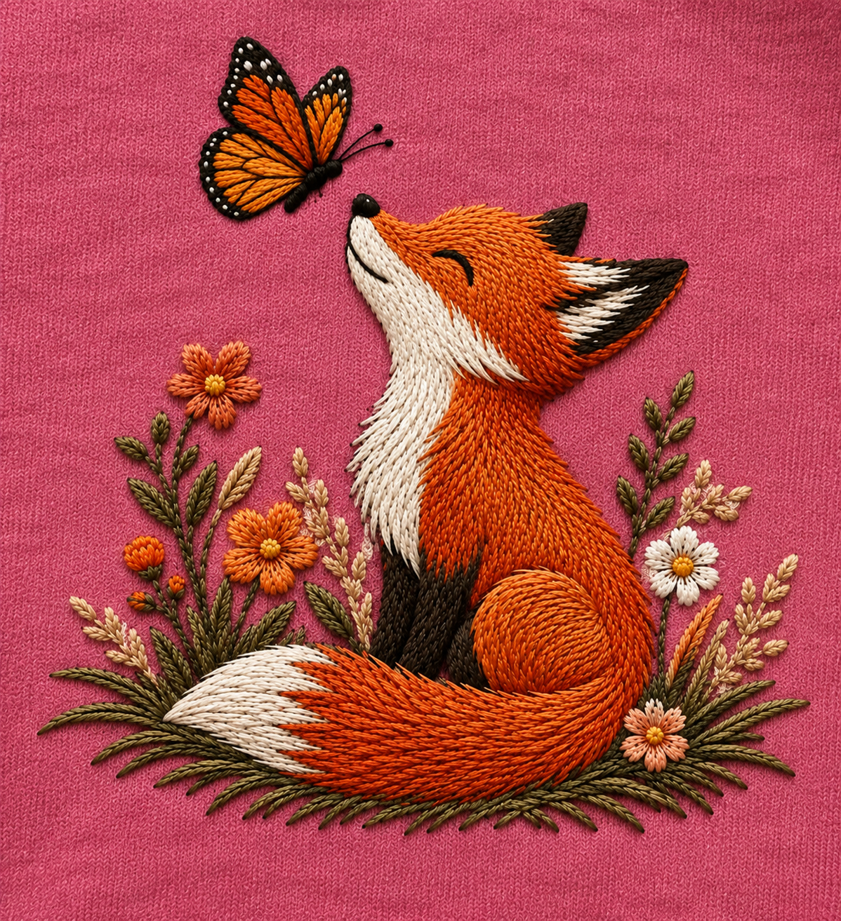 Fox &amp; Butterfly Embroidered Hoodie