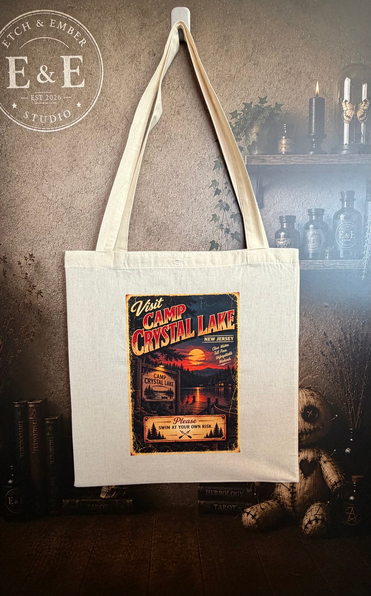 Camp Crystal Lake, New Jersey – Vintage Horror Tourism Tote Bag