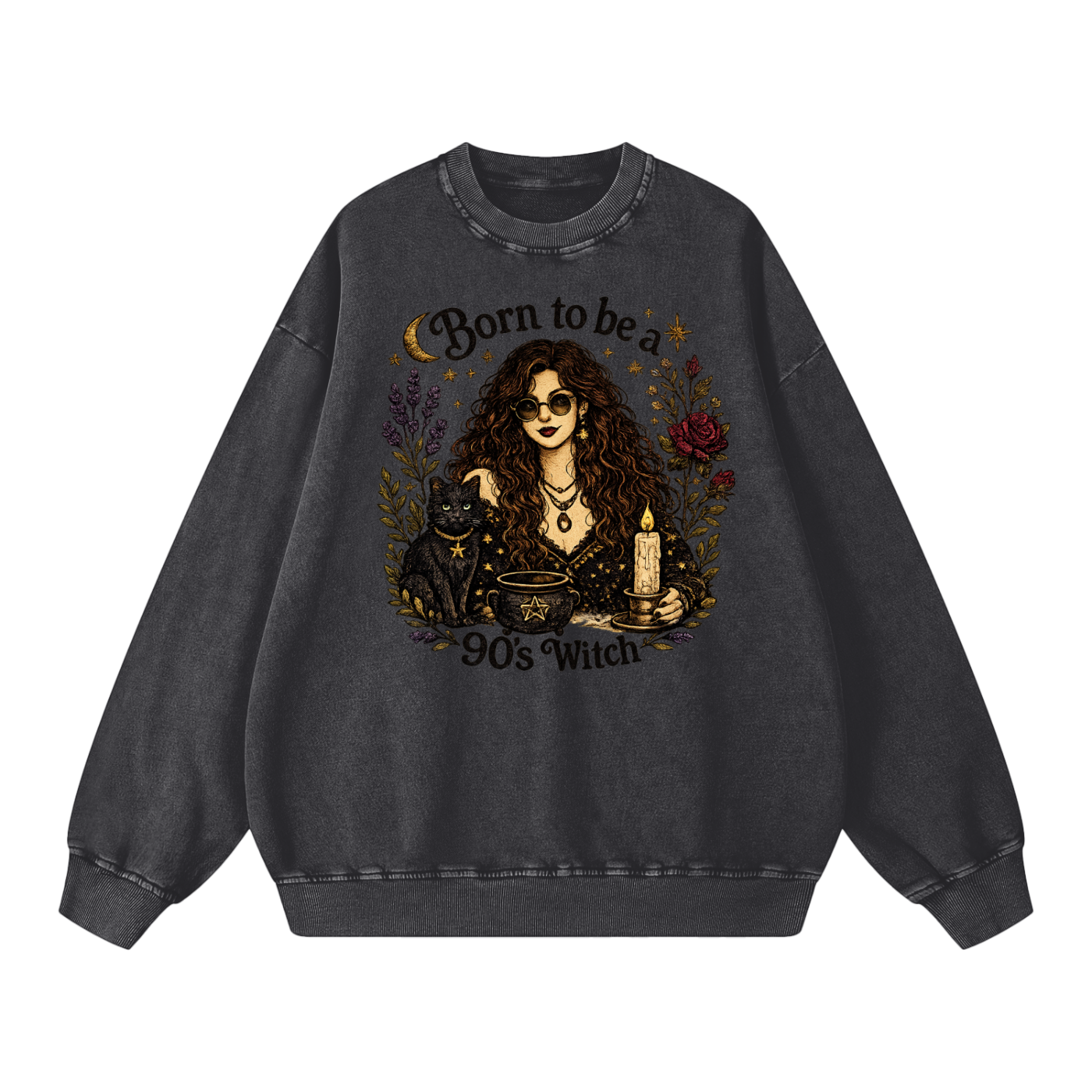 Born to be a 90's Witch Printed Oversized Sweatshirt